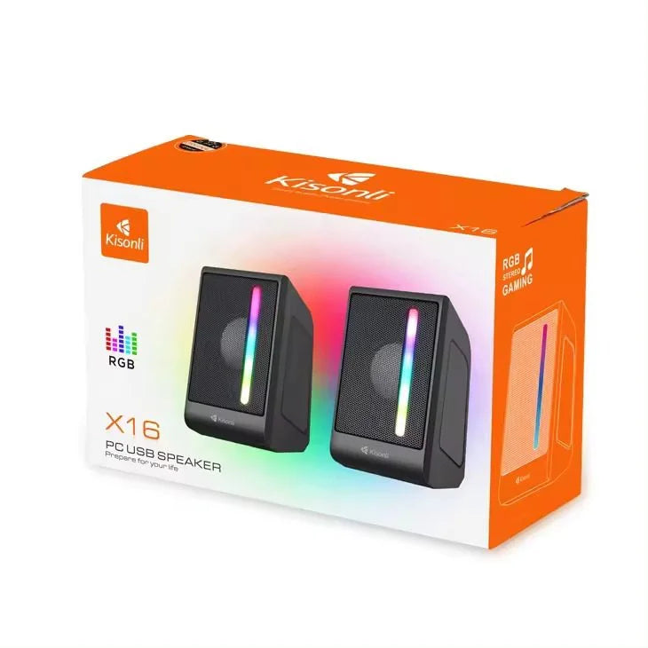 KISONLI X16 Mini USB 2.0 Portable Speaker for Laptop & PC – Compact with RGB Lighting