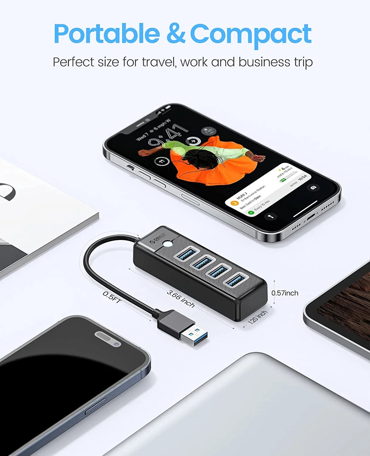 ORICO PW4U 4-Port USB 3.0 Hub – High-Speed 5Gbps Fast Data Transfer