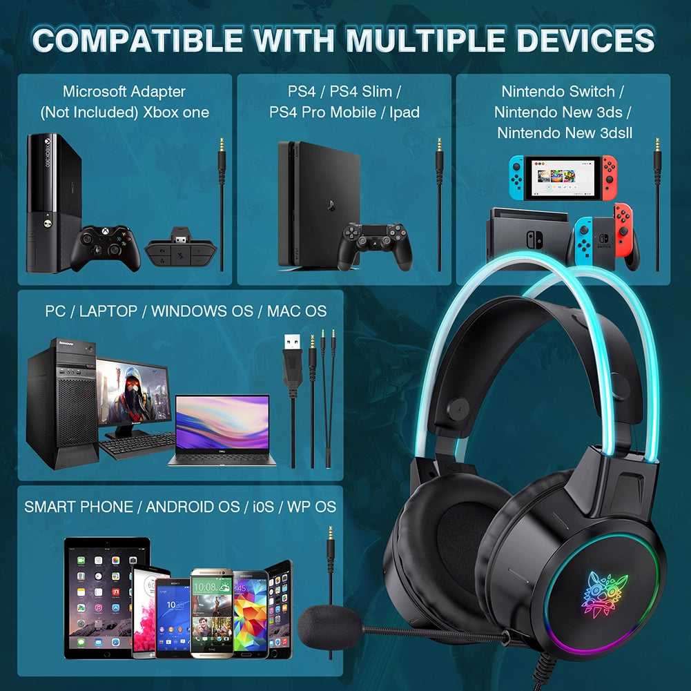 ONIKUMA X15 PRO RGB Gaming Headset with Mic – 3.5mm Wired, Stereo Surround Sound, Durable Head Beam
