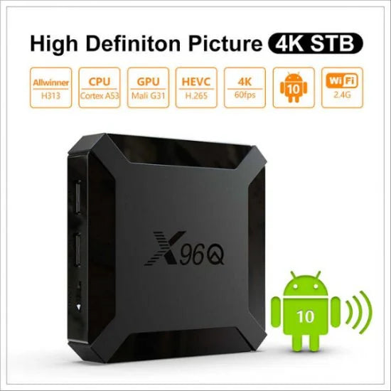 X96Q Mini Android 10 Smart TV Box – Quad-Core, 2GB RAM + 16GB ROM, 4K 60FPS Streaming