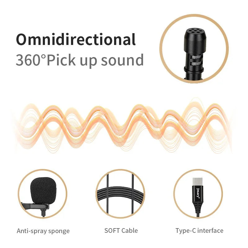JMARY MC-R2 Type-C Lavalier Microphone – Clip-On Mic for Android & USB-C Devices