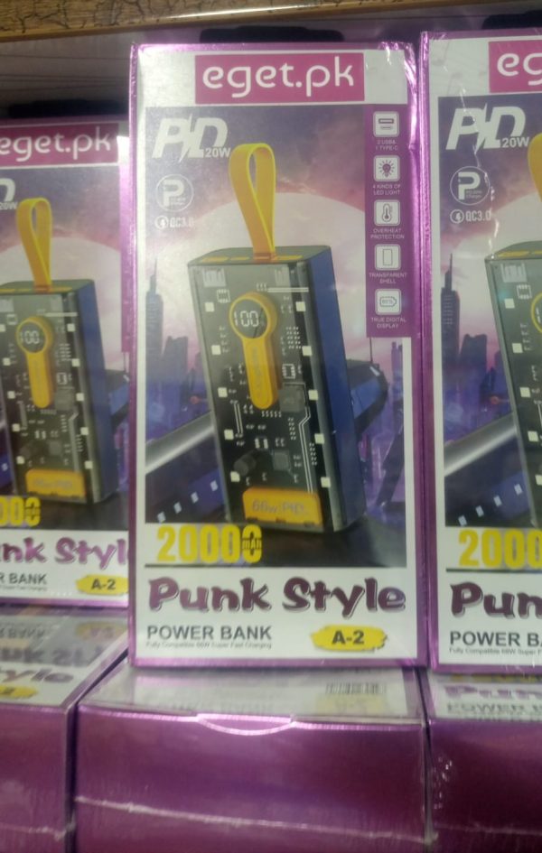 20000mAh Transparent Power Bank – 66W High-Speed Charging with PD 20W