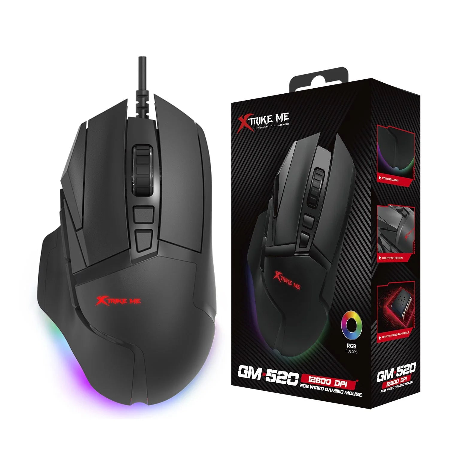 Xtrike Me GM-520 RGB Wired Gaming Mouse – 8 Programmable Buttons
