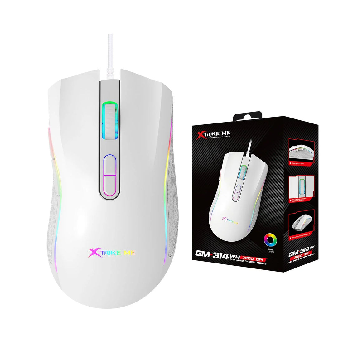 XTRIKE ME GM-314 BK Wired Gaming Mouse White - Precision and Comfort for Gamers