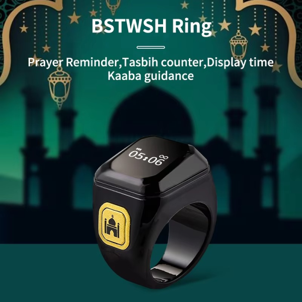 Smart Zikr Ring – Digital Tasbeeh Counter with Prayer Reminders & Qibla Direction | Islamic Gift – Random Color