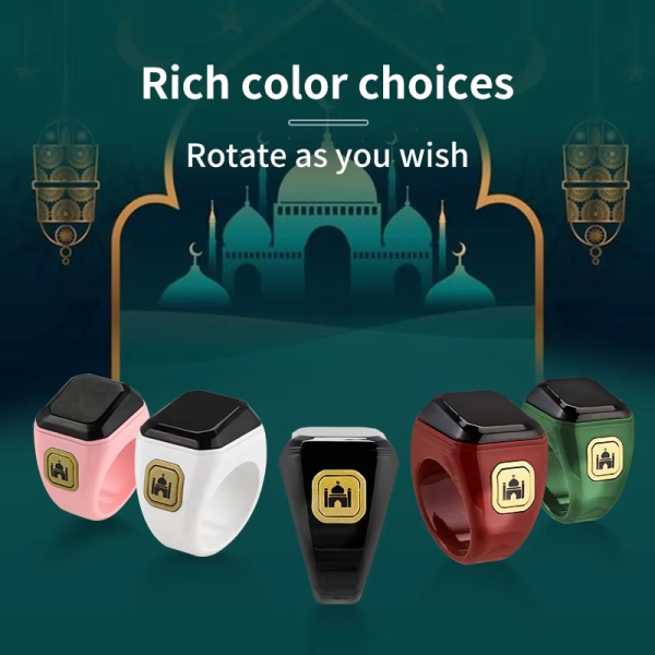 Smart Zikr Ring – Digital Tasbeeh Counter with Prayer Reminders & Qibla Direction | Islamic Gift – Random Color