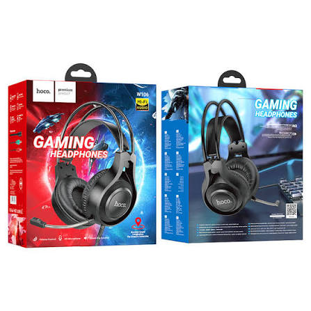 Hoco Tiger Gaming Wired Headset 3.5mm Jack, HD Microphone, 50mm Drivers, Stereo Sound, 1.8m Cable W106 - Black