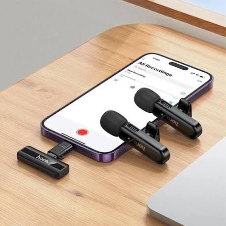 Hoco Fair Dual Mic Lavalier Wireless Microphone with Type C + Lightning Connectors - L20A - Black