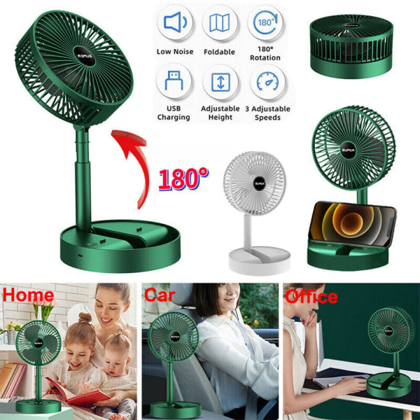 Portable Rechargeable Telescopic Folding Fan | Usb Foldable | Table Desk Fan | Telescopic Design Floor | 3 Speeds Rechargeable, Foldable, Adjustable Height Fan (rechargeable) (random Color)