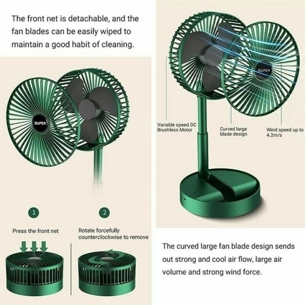 Portable Rechargeable Telescopic Folding Fan | Usb Foldable | Table Desk Fan | Telescopic Design Floor | 3 Speeds Rechargeable, Foldable, Adjustable Height Fan (rechargeable) (random Color)