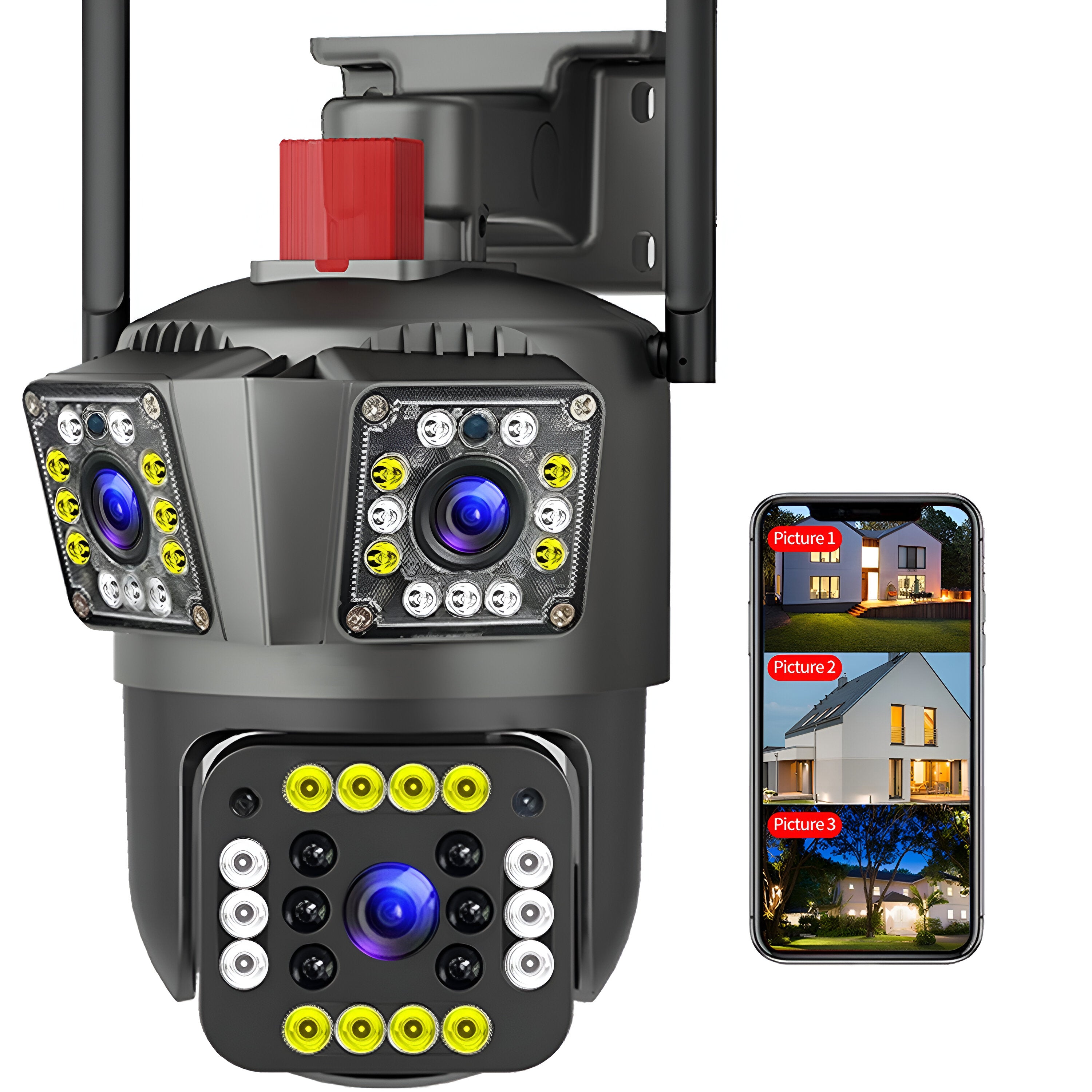 Speed-X SPZ-803 6MP Outdoor WiFi Security Camera | 3-Lens Color Night Vision with V380 Pro App