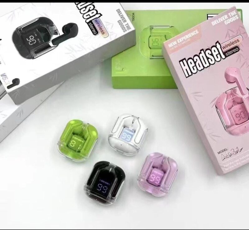 Air 31 TWS Transparent Earbuds | Digital Led Display Headset | Black, White, Green, Blue,Pink - Image 2